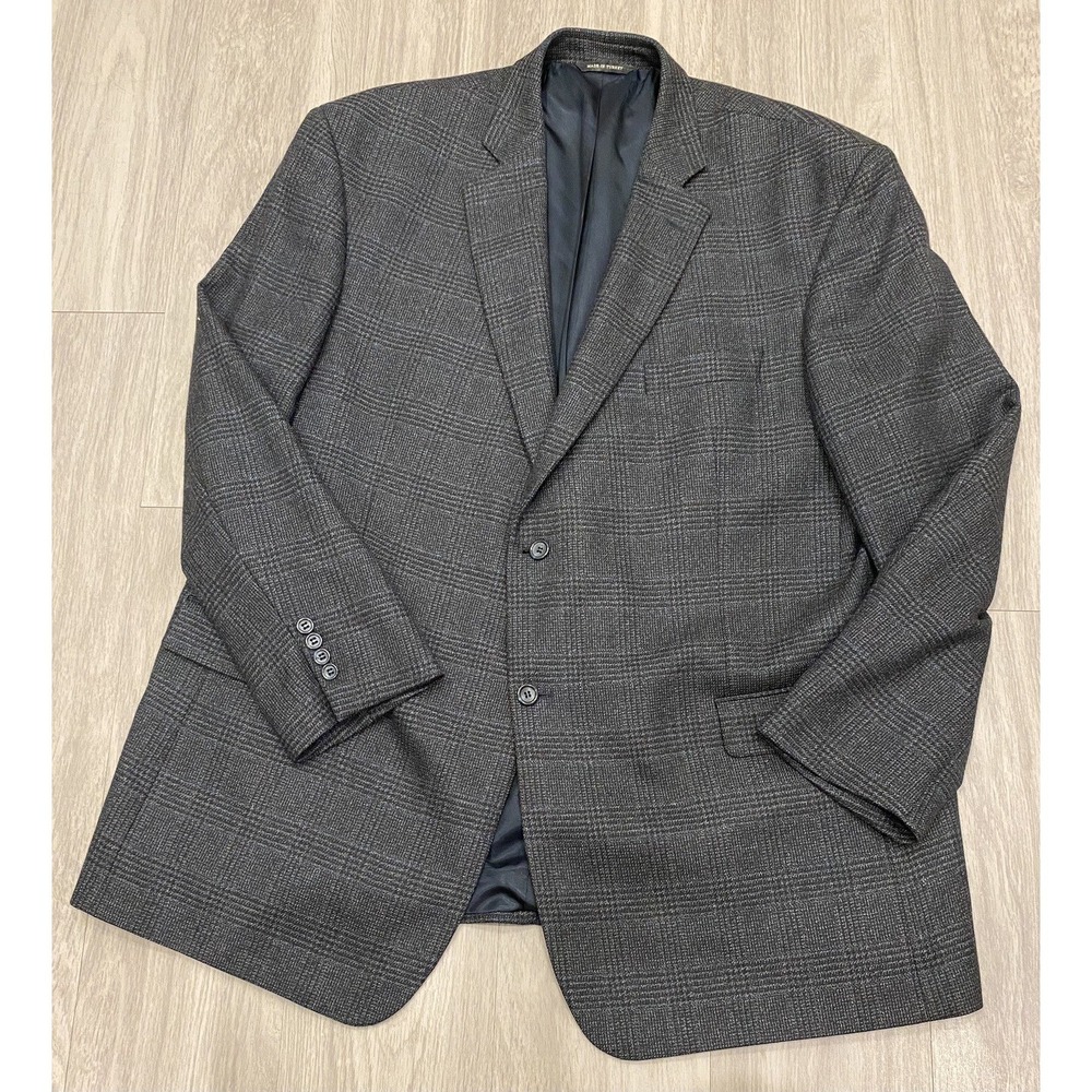 Joseph & Feiss 2 Button 100% Lambswool Blazer Sport Coat 50L Plaid Blue EUC